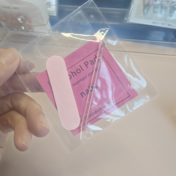 Chic Nude Press-On Nails with Silver Accents - Picture 6 of 9